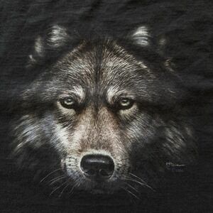 Vintage Y2k Wolf Shirt Sz XXL Black 2000 Animal Face Wildlife Nature Graphic USA